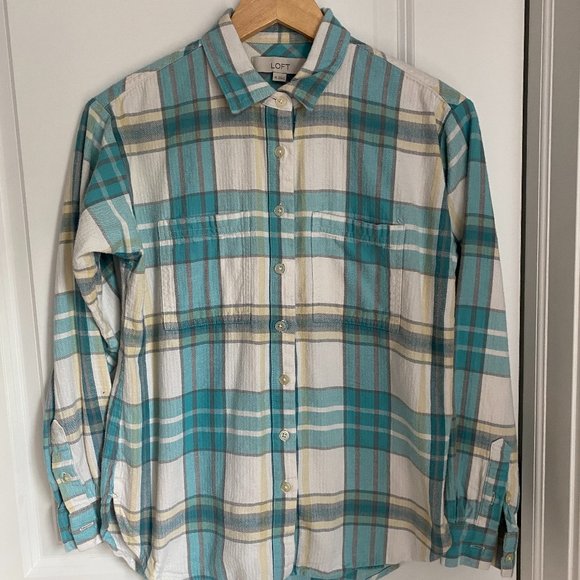 LOFT XS PLAID FLANNERL POCKET SHIRT - Picture 3 of 5